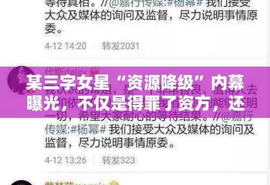 某三字女星“资源降级”内幕曝光,不仅是得罪了资方,还有更深的利益交换 某三字女星“资源降级”内幕曝光,不仅是得罪了资方,还有更深的利益交换